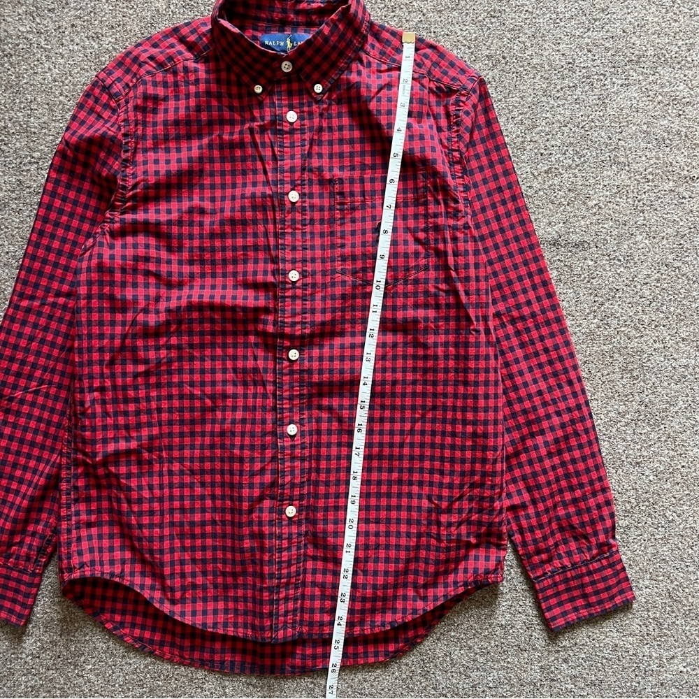 Ralph Lauren Red Gingham Checkered Button Down Long Sleeve Shirt Boys L (14-16) - Picture 9 of 12